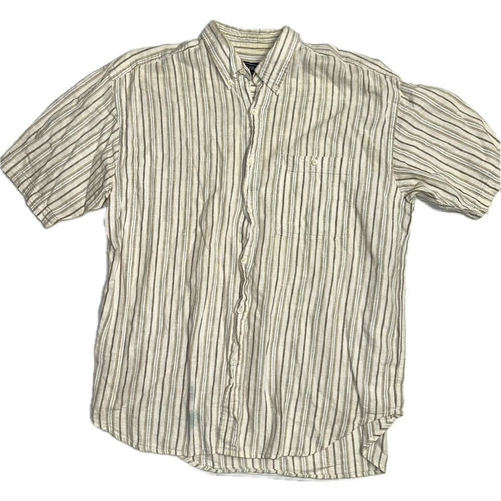 Vintage On The Brink Brown Striped Dress Shirt‎ Men’s Size Large Short Sleeve